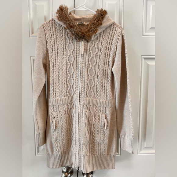 Athleta Jackets & Coats Athleta Sweater Coat With Fur Hood Size M